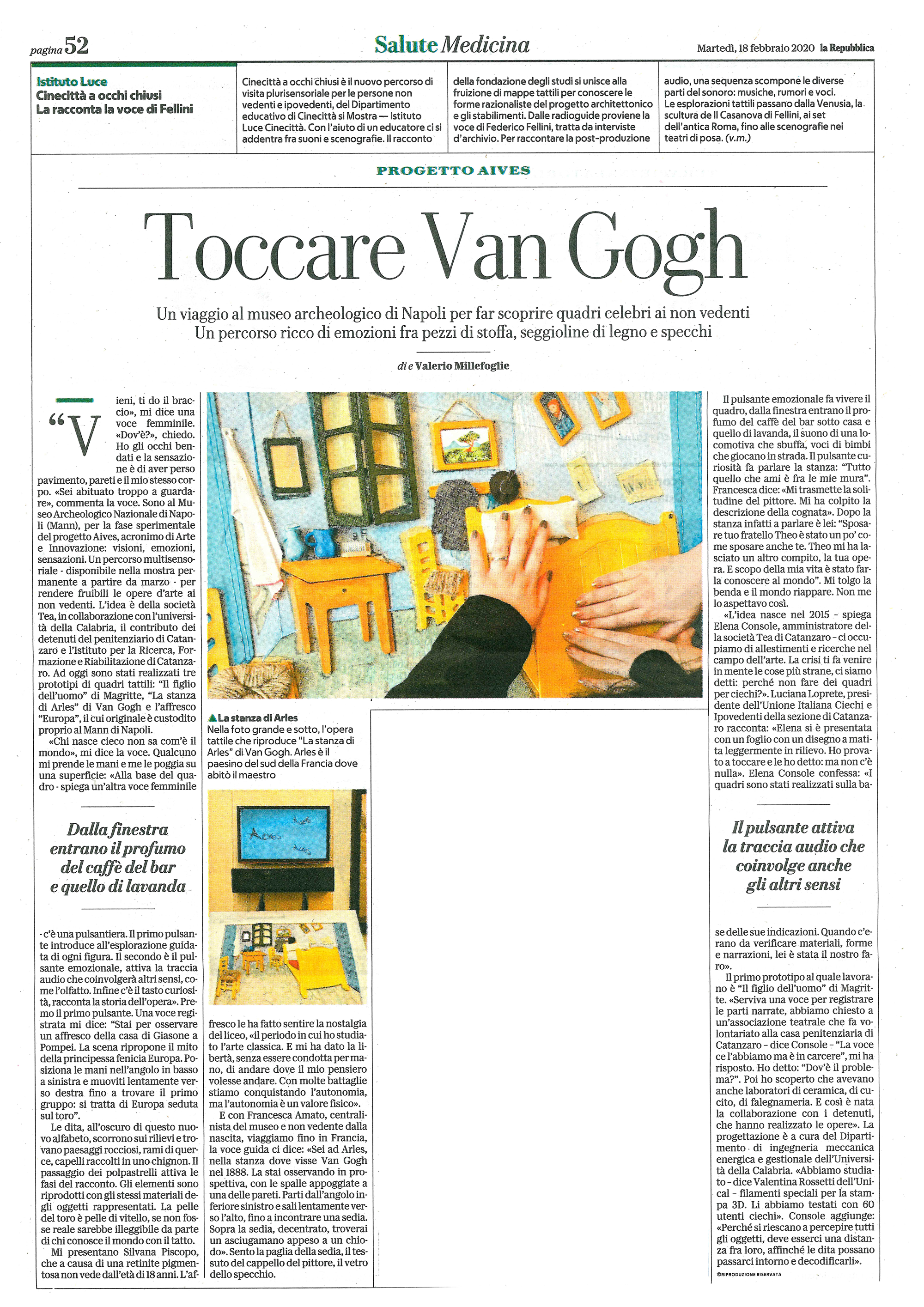 Articolo su Repubblica: Toccare Van Gogh